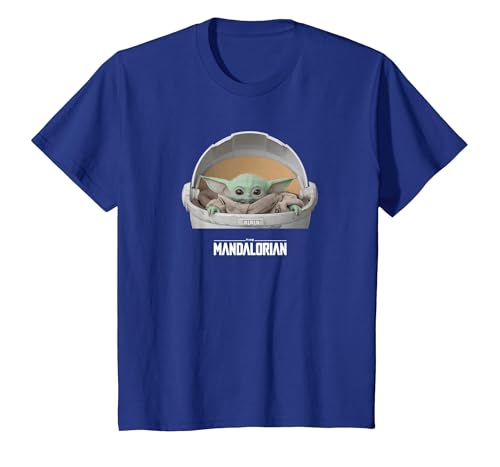 Image of Star Wars Mandalorian Baby Yoda The Child Carriage White T-Shirt, Youth, Royal Blue, Medium