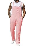Yuanbang Overalls for Men Work Utility Coveralls Fashion Bib Romper Jumpsuit with Zipper(Pink,L)