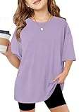 Arshiner Fashion Shirts for Girls Size 10-12 Oversized Girls Short Sleeve Tops Casual Crewneck Soft Basic Tees Tops for Kids Purple