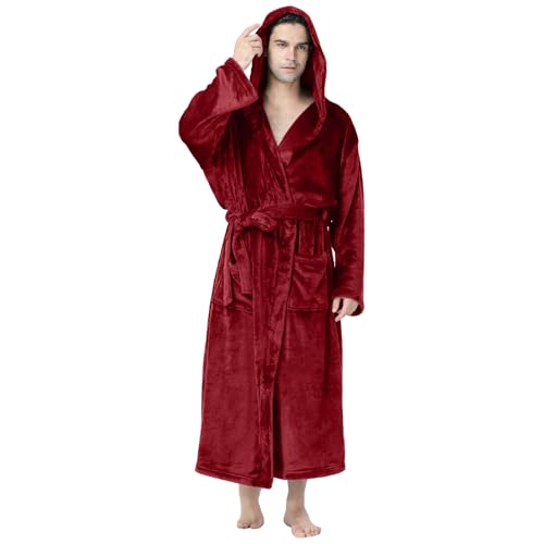 Peignoir en velours pour homme avec poche, vêtements de loisirs avec cordon de serrage, manches longues, rouge, M