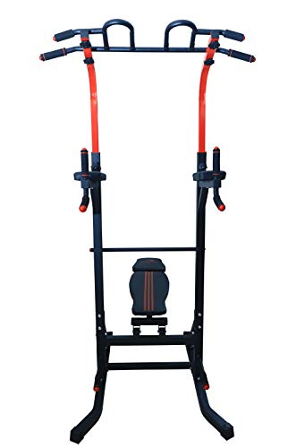 Image of Dolphy Adjustable Power Tower Multi-Function Strength Training Steel Dip Stand Workout Station Fitness Equipment for Home and Gym Black, Red