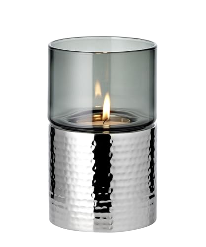 EDZARD Cosmo Tealight Holder Height 18cm Silver Hammered Stainless Steel Mirror Polished