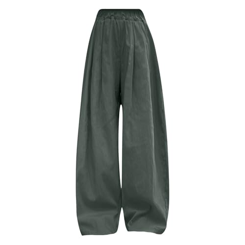 Moonker Teen Girls Linen Palozzo Pants Baggy Wide Leg Elsatic Waist Lightweight Trousers Summer Solid Christmas