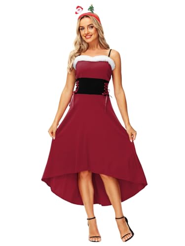 Amazon.com: AOBUTE Womens Santa Claus Dress Christmas Party Midi Dresses  Xmas Sleeveless Strap Skater Dress Maroon S : Clothing, Shoes & Jewelry
