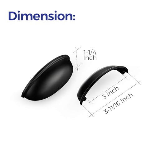 Image of Ravinte 1 Pack 3 inch Drawer Pulls Flat Black Cabinet Cup Pulls Kitchen Hardware Cabinet Handles Drawer Handles Knobs 3 inch Hole Center | Kitchen Hardware, Cup Pull Shape, Cabinet Handles, Drawer Handles, Smooth Drawer Grip,For Dressers, Cupboards
