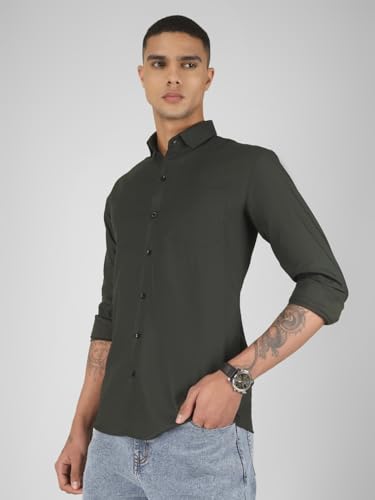 Image of Mens Cotton Lycra Full Sleeve Slim Fit Semi-Formal Shirt | Textured Pattern | Curved Hem