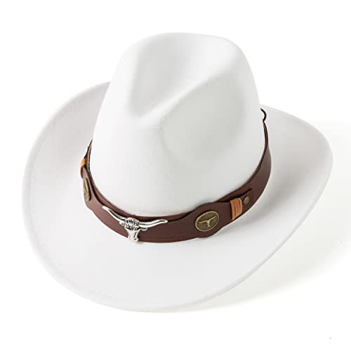 Gossifan Classic Womens Western Cowboy Cowgirl Hats With Wide Belt White #TOP1