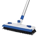 Qaestfy Floor Grout Scrub Brush with Squeegee 3 in 1, 55'' Extendable Long Handle Floor Scrubber Cleaner Brush for Scrubbing Deck, Tile, Garage Floor, Patio, Concrete, Rug, Shower Bathroom