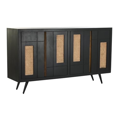 The Lumine Buffet de Mango y Ratán 160 x 40 x 90 cm Negro, 1 Unidad