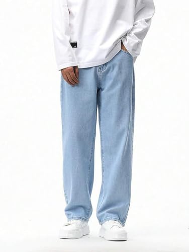 Image of Denim Fabric Straight Fit Mid Rise Light Blue Men Jeans (STF-LVR-121)