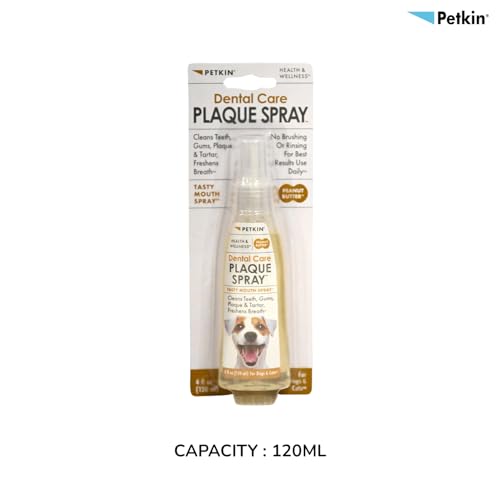 Image of Petkin Plaque for Dogs, Peanut Butter Flavor, Easy Oral Care, Supports Daily Dental Hygiene & Fresh Breath Routine,120 ml (120 ml, Peanut Butter Spray)