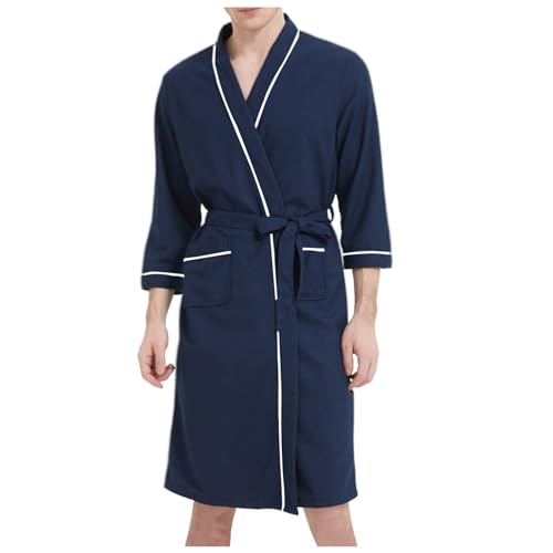 MODSGUE Peignoir en coton léger pour homme - Robe de chambre kimono - Manteau de sauna sexy - Léger et court - Vêtement de nuit léger pour homme - Été - Manches longues - Pyjama, bleu, XL