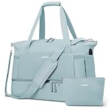ETRONIK Gym Bag for Women, Personal Item Travel Duffel Bag with Shoes Compartment, Weekender Overnight Bag with Wet Pocket & USB Charging Port, Carry On Bag for Women, Travel, Gym (Haze Blue)