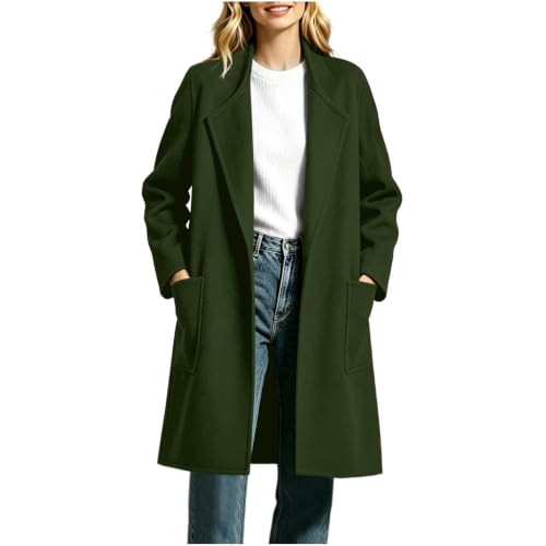Womens Trench Coat Mid Length Open Front Jacket Fall Winter Outerwear - image 6