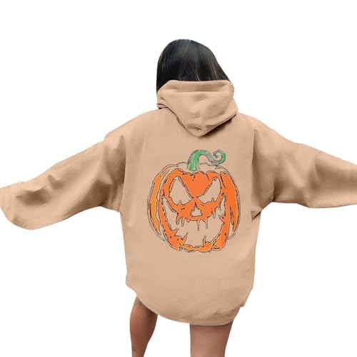 Generisch 2026 Women's Crew Neck Long Sleeve Halloween Sweatshirt with Funny Print Reversible Hoodie, hoodies a7-brown, L