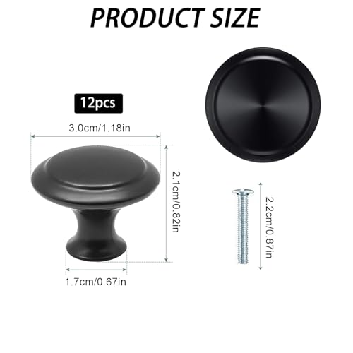 Parastar 12 Stück Schrankknöpfe,30 mm Runde Möbelknöpfe,Schrankknopf mit Schrauben,Schwarz Knöpfe für Schränke,Schicke Schubladen Knöpfe für Küche Schrank Schublade Kommode Türen Möbel