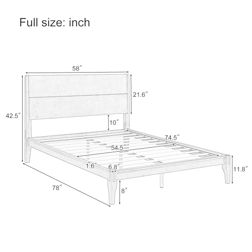 Image of Merax Full Size Bamboo Platform Bed Frame with Tall Headboard, Brown | Mid-Century Modern Solid Sustainable Bedframe Full-Size, Wood Slat Support, No Box Spring Needed, Easy Assembly, Noise Free