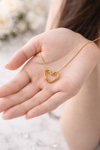 Image of Simple Chains Hollow Heart Necklace Set For Women and Girls Stylish | Anti Tarnish Waterproof Stainless Steel Chain Pendant Necklaces Jewelry for Love | Gold Toned Jewellery Accessories for Woman & Girls | Birthday Gift for Wife & Girlfriend