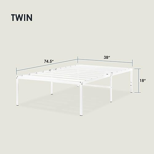 Image of Best Price Mattress 18 Inch Metal Platform Bed Frame, Heavy Duty Steel Slats, White, Twin