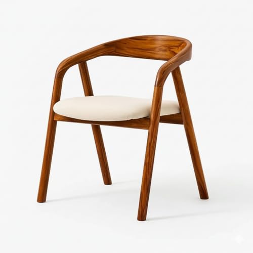 Image of Sheesham Wood Dining Chair with Upholstered Seat - Modern Scandinavian Style Solid Wood Chair for Dining Room, Living Room or Office - Honey Finish