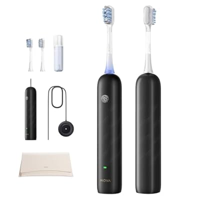 Mova Fresh Pro 3DClean Cepillo de Dientes Recargable para Adultos 2 Cabezales de Cepillado 3-en-1 y Estuche de Viaje 30 días de Duración de la Batería Negro Mate