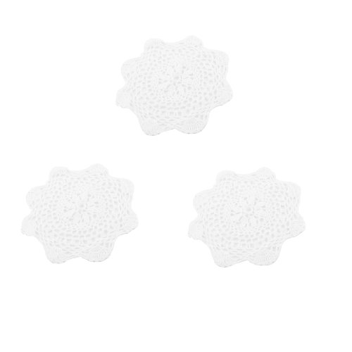 Ruilogod Tela de crochet redonda Diseño de flores Taza de mesa Match Pad 3 PCS
