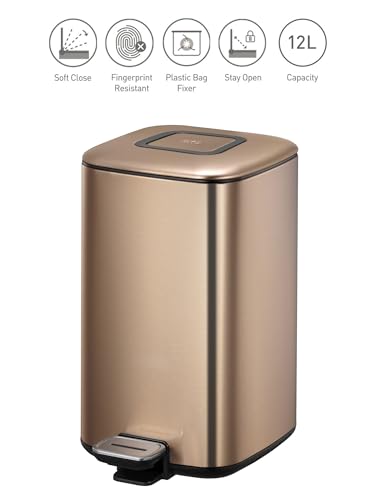 Image of Obsessions EKO 12 Litre Stainless Steel Pedal Dustbin - Soft-Close Lid with Liner & Deodorizer Compartment, Bronze Copper Finish for Kitchen, Bathroom