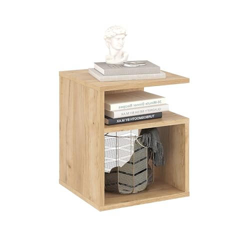 Komto Table de Chevet Chêne Miel – Table de Nuit avec 2 Compartiments Ouverts, Chevet de Lit Moderne pour Chambre|KABA 35 x 35 x 41,5 cm
