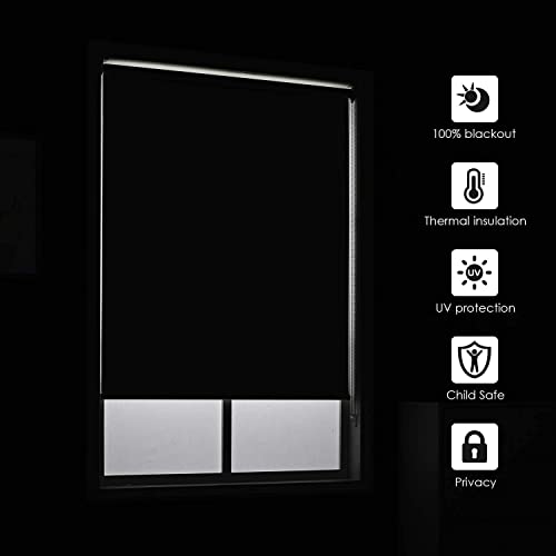 Image of 100% Blackout Roller Blinds for Windows 58 Inch W X 48 Inch L Roll-Up Shades Sun UV Protection for Home & Office, White| Customised Size | Heavy Duty in 38 MM Pole