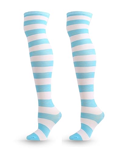 Image of ATHX Women's Knee High Socks Thigh High Socks Triple Stripe over the Knee Socks Long Opaque Thigh High Stockings