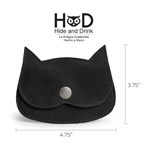 Image of Hide & Drink, Cat Shape Wallet Handmade from Full Grain Leather - Charcoal Black