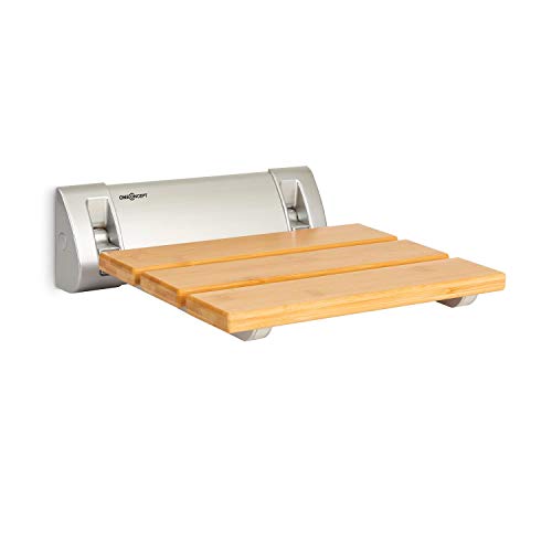 OneConcept Arielle Shower Seat - Folding Shower Seat, Bamboo Seat, Aluminium Suspension, Maximum User Weight: 160 kg, Safety Shower Seat, Includes Assembly Material, Easy Storage, Material: Wood