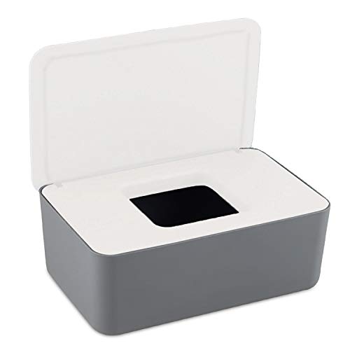 Caja para toallitas húmedas,Caja De Servilletas, ispensador de toallitas de pañal Caja,Dispensador de Toallitas Húmedas y Secas, Caja Portátil De Viaje con Cubierta a Prueba de Polvo (Gris + blanco)