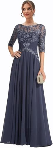 Mother of The Bride Dress Long Chiffon Prom Dresses Lace Applique Formal Evening Gown with Sleeve for Women2