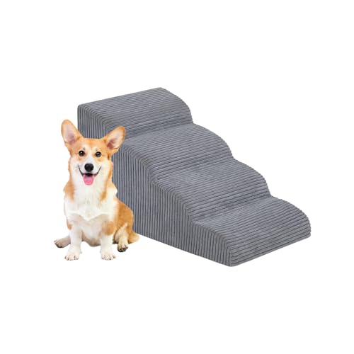 Galatée Escaleras para Perros, Rampa para Perros para Camas y Sofás, Escaleras Antideslizantes para Mascotas con Funda Extraíble y Lavable, Escaleras Inclinadas para Perros Pequeños, Gris(4-Paso)