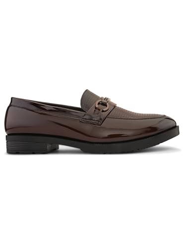 Image of STANPHORD Men Glossy Horsebit Loafer Shoes | Shiny PU Slip-On Moccasins | Cushioned Anti-Slip | Office Formal Party Business Wear(TPSL 25013)