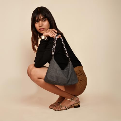 Image of Ecoright Denim Shoulder Bag for Women, Hand Bags for Women Stylish, Hobo Handbag, Women Handbags with Zipper Pocket