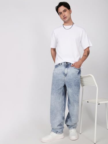 Image of BENE KLEED Men Blue Washed Baggy Fit Jeans