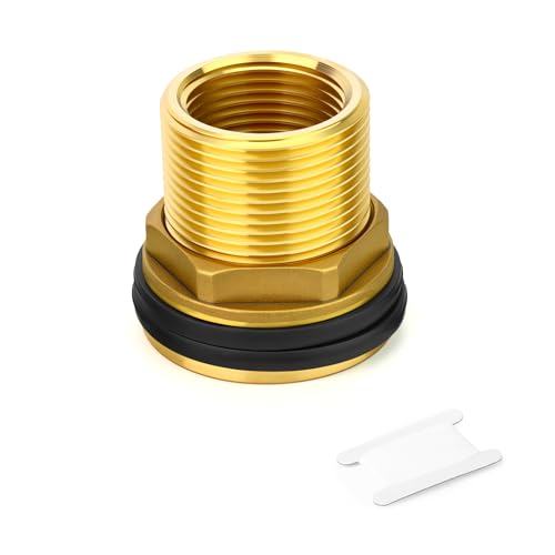 GORAGUCHI 1PCS Brass Water Tank Connector, 1" NPT Female 1-1/4" NPT Male, Bulkhead Tank Adapter Fitting, with Rubber Ring, for Water Towers/Various Pipes/Fittings