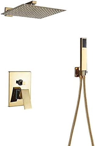 Robinet de bain-douche encastrable mitigeur douche pluie dorée 8" acier - 4