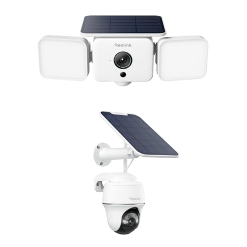 REOLINK Solar Floodlight Cam + Argus PT, 2K 150° Security Cameras Wireless Outdoor, Up to 1000lm Light & Siren Alarm, AI/PIR Motion-Activated Floodlight, Color Night Vision, WiFi 6 2.4/5GHz,