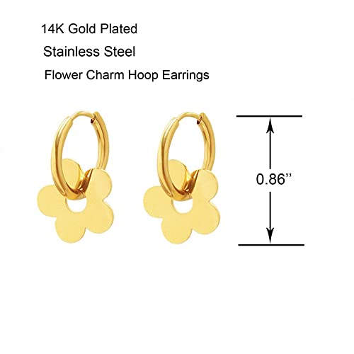 Gold Flower Hoop Earrings for Women, Bohemia Flower Charm Earrings For Women Her Dainty Earrings Mother's Day Gift4