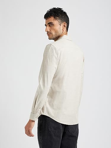 Image of THE BEAR HOUSE Men Beige Solid Slim Fit Cotton Casual Shirt|TBH-OSSA-BG