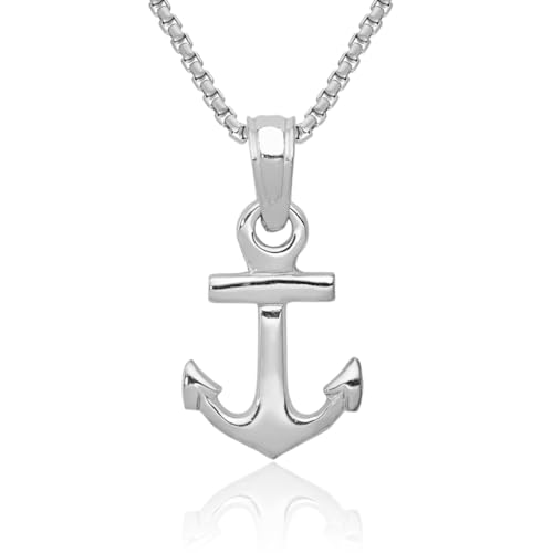 IceCarats 14K Solid White Gold Anchor Mariner Necklace Nautical Charm Pendant