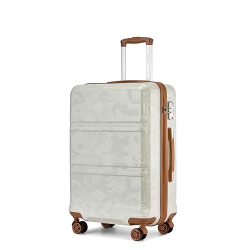 An image depicting Kono Large Suitcase Luggage Lightweight ABS Hard Shell Trolley Travel Case with 4 Spinner Wheels (28", Cream White/Camouflage)