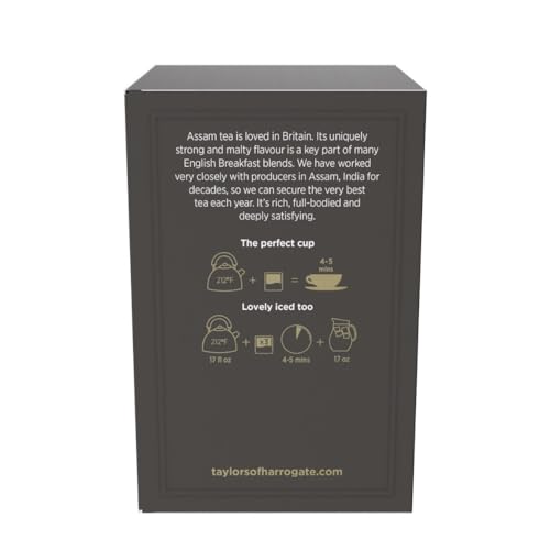 Image of Taylors of Harrogate Assam, Black Tea, Pillow Tea Bags, Full-bodied, Satisfying & Malty, Caffeinated, Enjoy Hot or Iced, 50 Teabags 50 Count (Pack of 6)