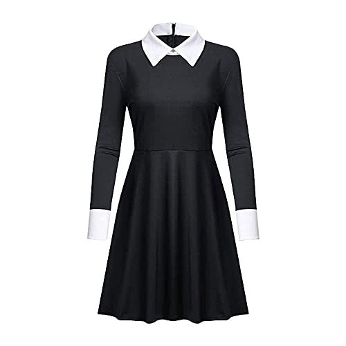sujinxiu Mercredi addams Costume Cosplay Ensembles Complets Col Pan Robe Patineuse Noire Tenues D'halloween pour Filles Cover