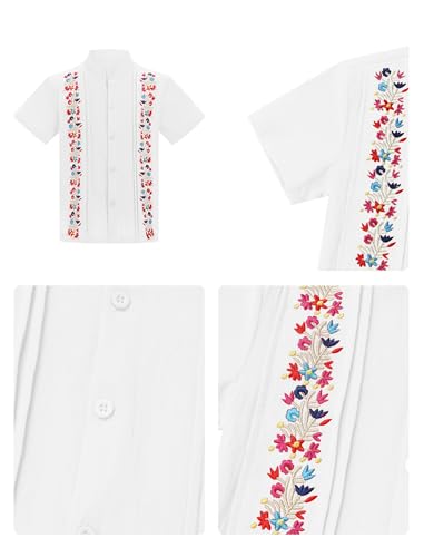 Kids Toddler Boys Mexican Guayabera Shirt Short Sleeve Button Down Embroidered Traditional Folk Shirts Summer3