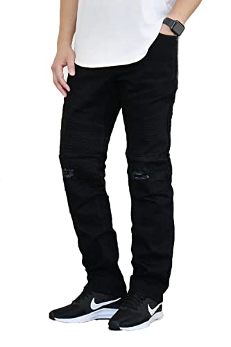 AIRNINE Men's Stretch Slim Fit Distressed Moto Biker Jeans (28 to 42)