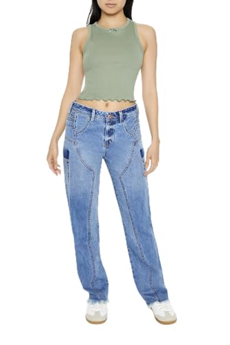 Forever 21 Low-Rise Straight Cargo Jeans Medium Denim 31
